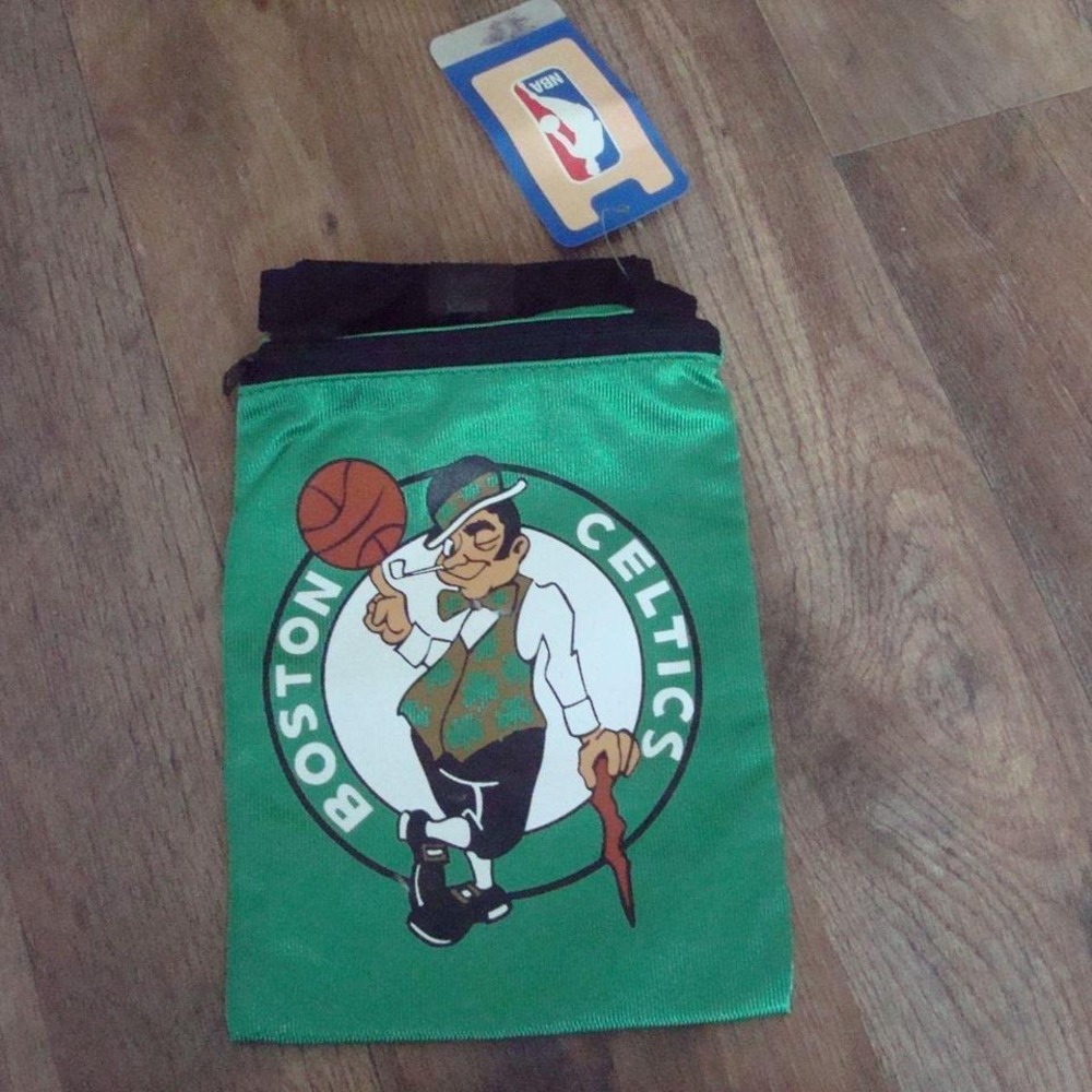 BOSTON CELTICS 7X9 JERSEY BAG PURSE VINTAGE ZIPPER L4